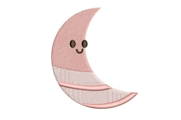 Cute Smiling Pink Crescent Moon Embroidery Design Review