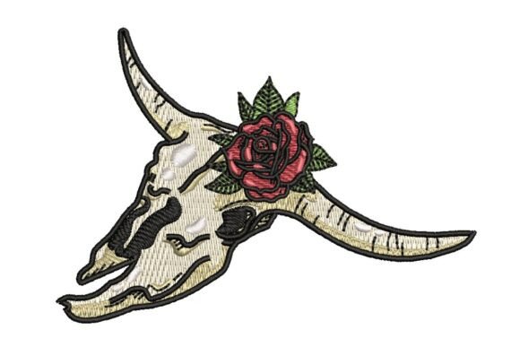 Floral Longhorn Skull with Red Rose Embroidery Design Review