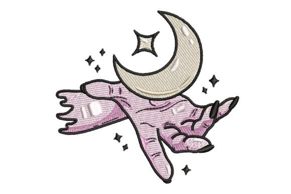 Mystical Hand Holding Crescent Moon Embroidery Design Review