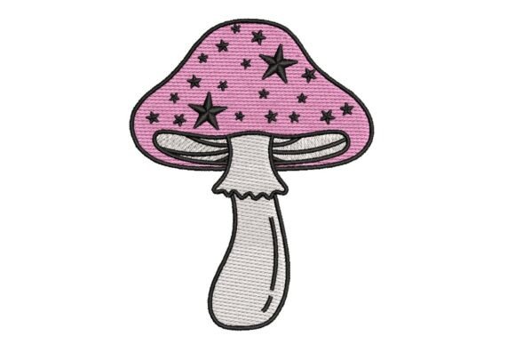 Mystical Pink Star Mushroom Embroidery Design